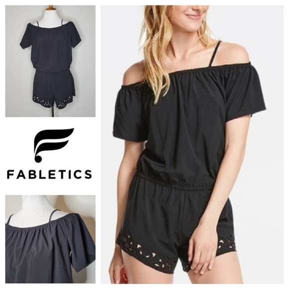 Fabletics Black Prue Cutout Off Shoulder Romper Size Medium - Picture 1 of 11